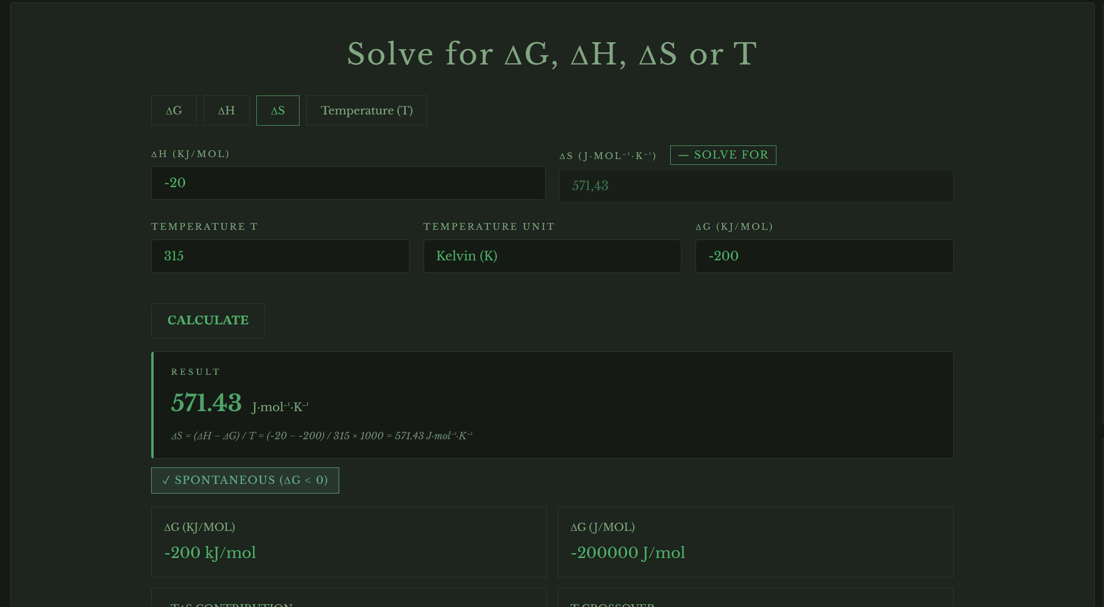 Free online Gibbs free energy calculator