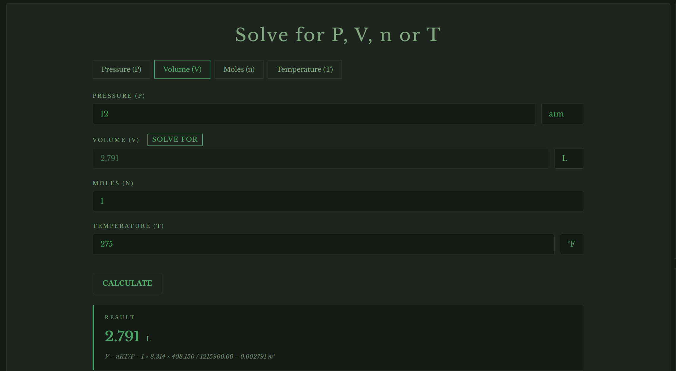 Free online ideal gas law calculator