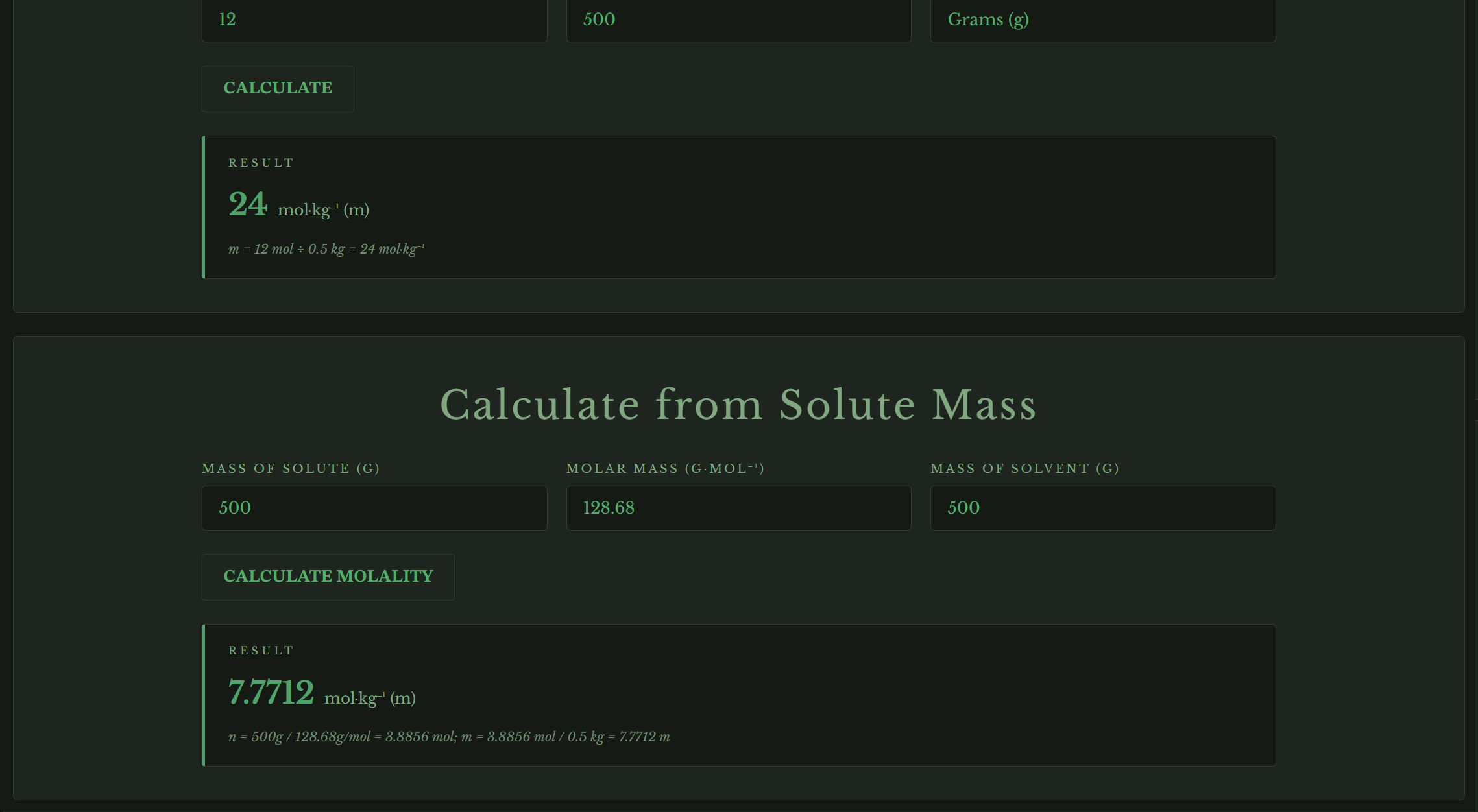 Free online molality calculator