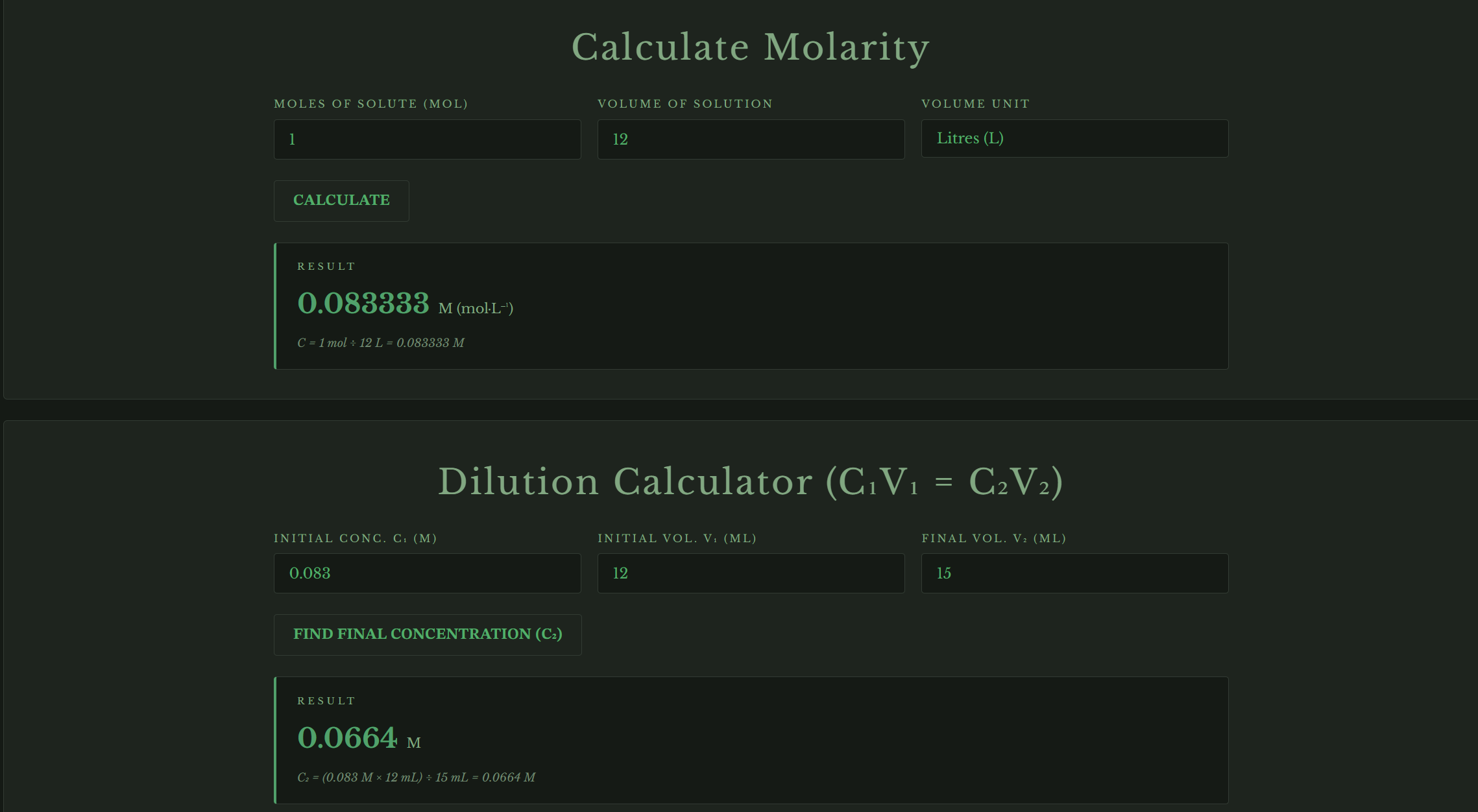 Free online molarity and dilution calculator