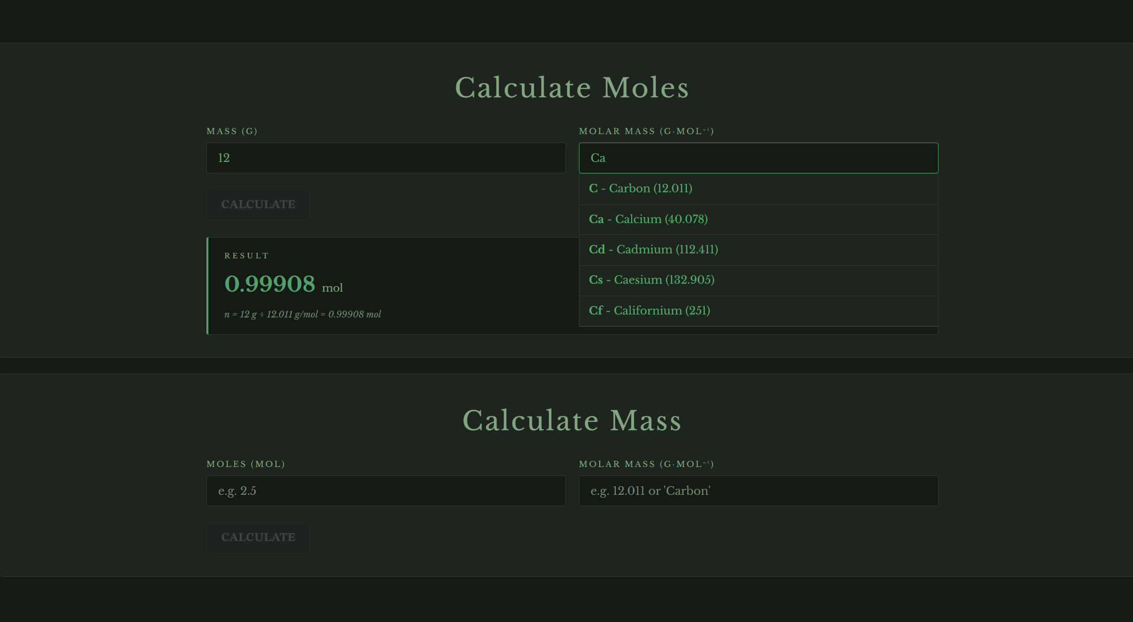 Free online mole calculator