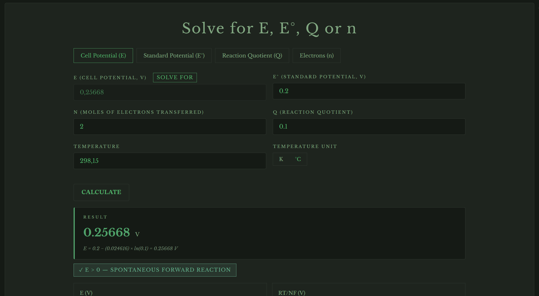 Free online Nernst equation calculator
